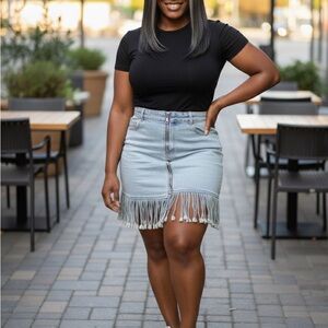 Fringe Denim Skirt - Light Blue